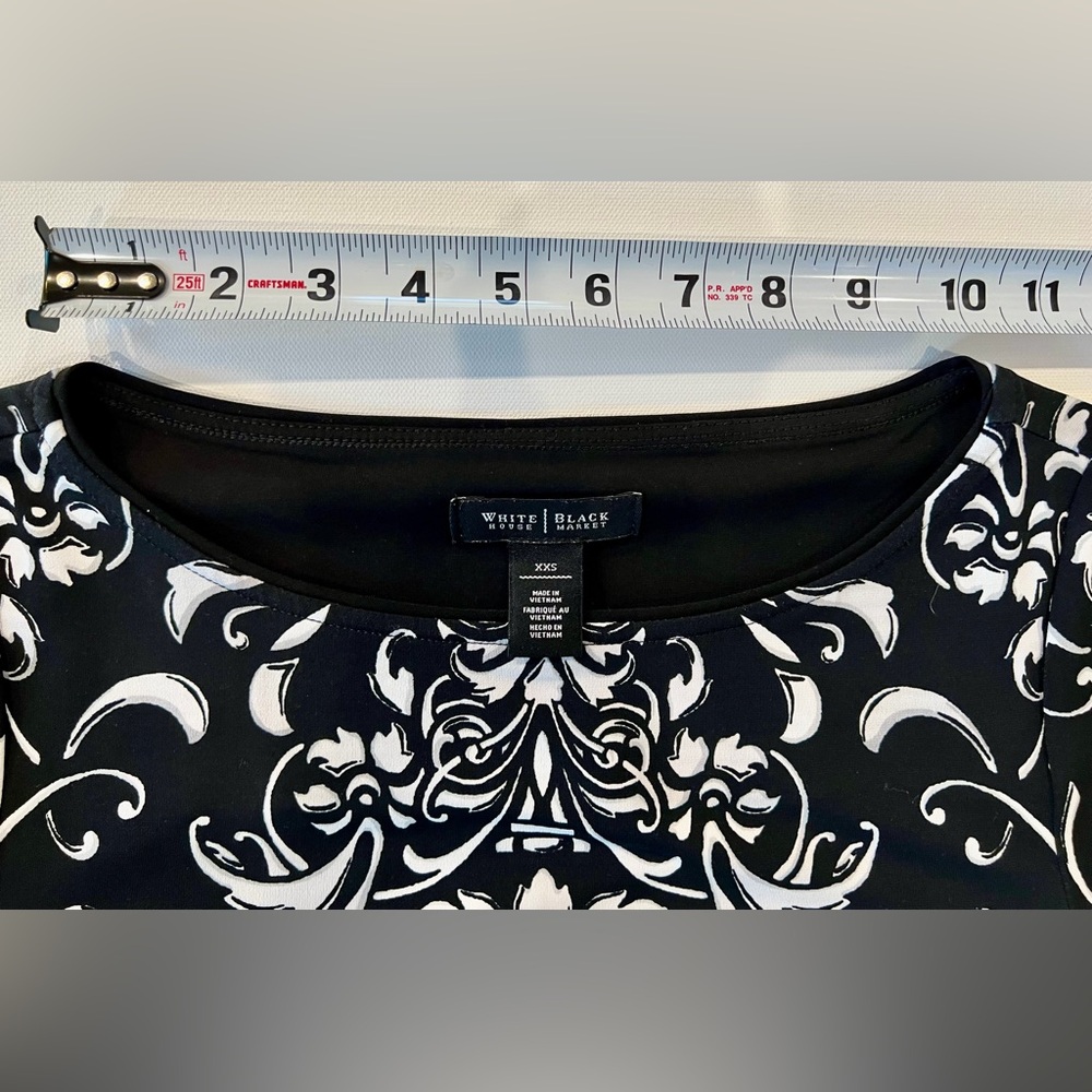 WHBM Paisley Geometric Black and White Long Sleeve Dress - Picture 8 of 14